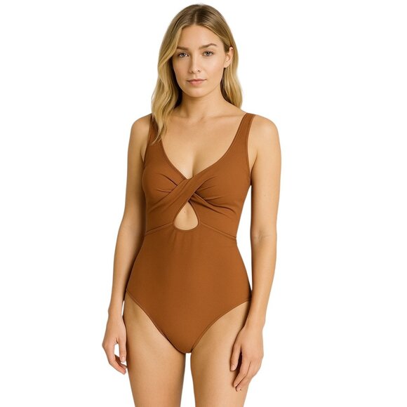 Abercrombie & Fitch Twist Cutout Sleeveless Bodysuit Rust Brown Size L Boho Cute - Picture 1 of 13